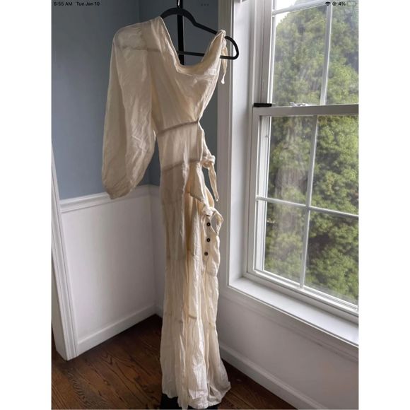 New Free People X Jen’s Pirate Booty Graffiti Bridge Maxi Dress Sz Medium Beige - Picture 4 of 9